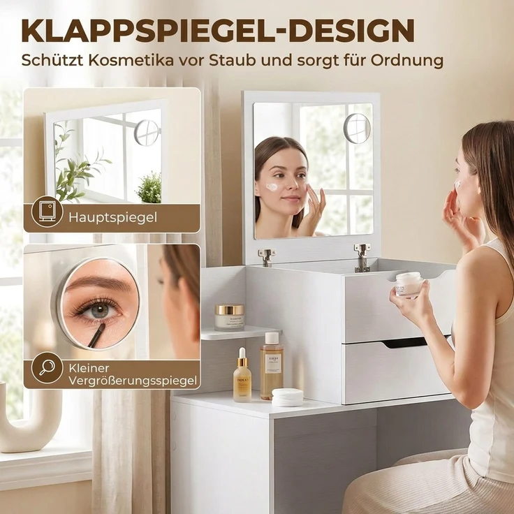 HOMCOM Schminktisch, Spanplatte, Weiß, 60 x 40 x 129,8 cm – Bild 5
