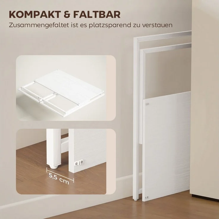 HOMCOM Schreibtisch mit abnehmbarem Ständer (Klapptisch, 1-St, Klappschreibtisch), Computertisch für Home Office, Weiß – Bild 3