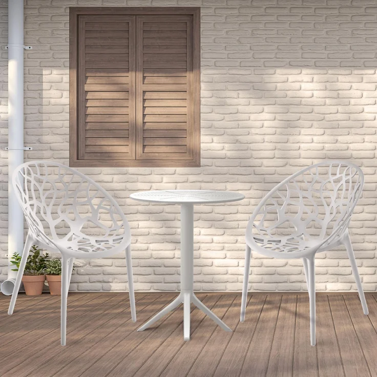 Outdoor Sitzgruppe NODAN - Kunststoff Weiß 70x70x80 cm | Gartenmöbelset 2 Personen Balkonmöbel Set Bistrotisch Terrassenmöbelset Balkonset – Bild 2
