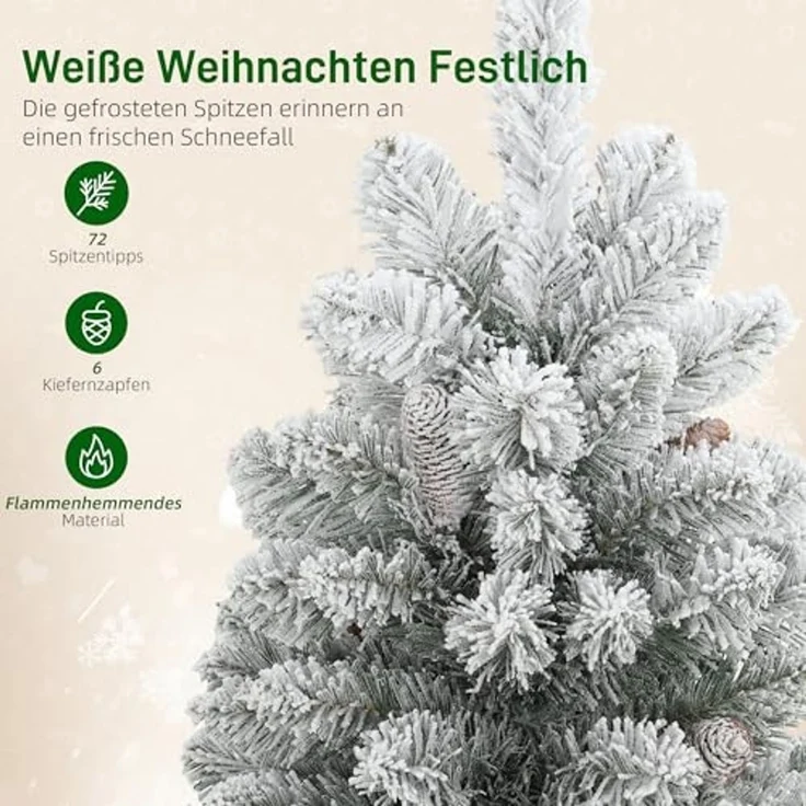 HOMCOM Künstlicher Weihnachtsbaum 72 Zweige, Tannebaum, Realistisches Aussehen, Grün+Weiß – Bild 4
