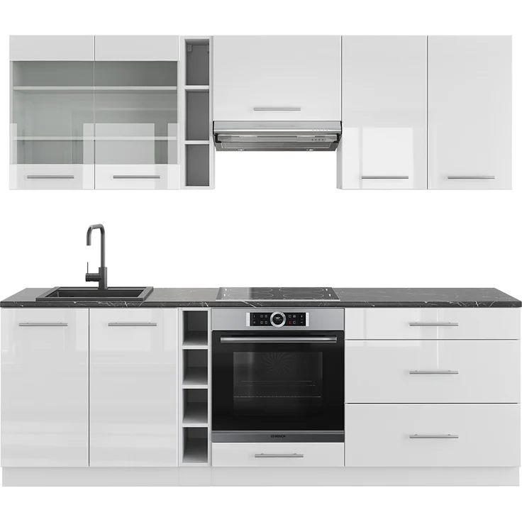 Küchenzeile Fame-Line Weiß Hochglanz/Weiß 235 cm ohne Arbeitsplatte Vicco – Bild 1