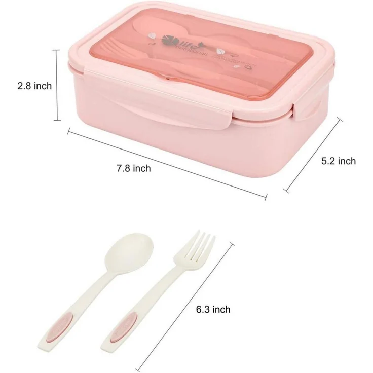 Lunchbox Bento 3 Fächer Besteck auslaufsicher Pink – Bild 3