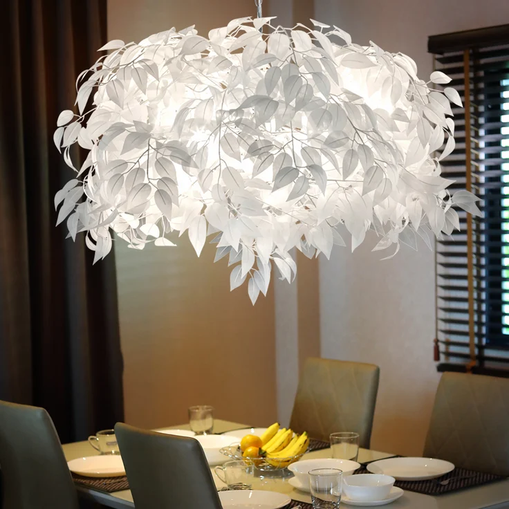 Pendelleuchte, 4 Flammig, Blätter, weiß, Chrom, D 70 cm – Bild 4
