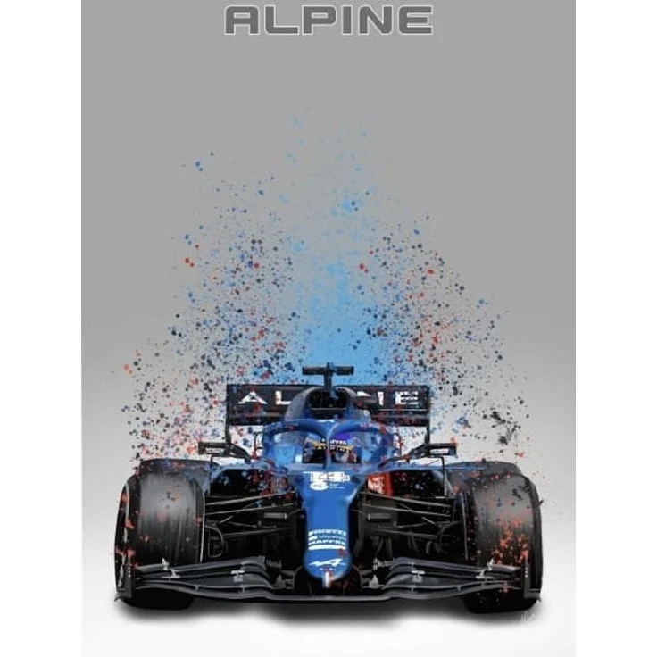 Poster Formel 1 Rennwagen Aquarell · Deko Print ohne Rahmen - ALPINE / 50x70 cm