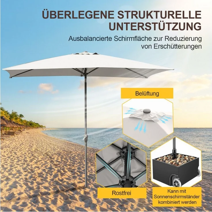 Clanmacy Sonnenschirm Sonnenschirm 140x210 cm knickbar Balkonschirm Gartenschirm UV50+ Beige, LxB: 210x140 cm, Stabiler knickbar/für Garten, Balkon, Terasse/Sonnenschutz – Bild 2