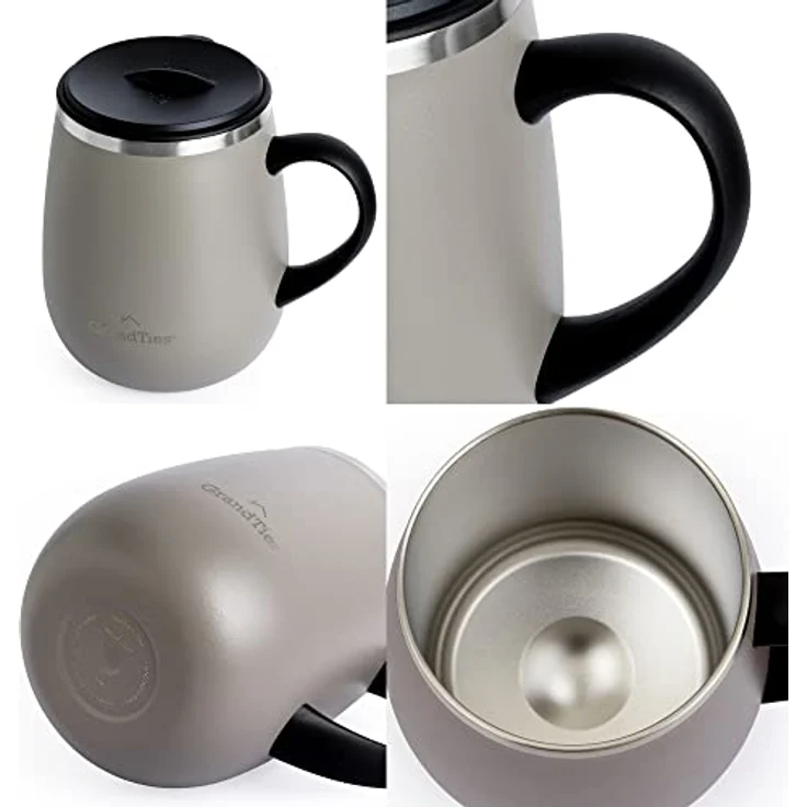 GrandTies Insulated Coffee Mug with Handle- Sliding Lid for Splash-Proof 16 oz Wine-Glass Shape Thermal Tumbler with Double Walled Vacuum Stainless Steel to Keeps Beverages Hot or Cold-Caffe Latte – Bild 9