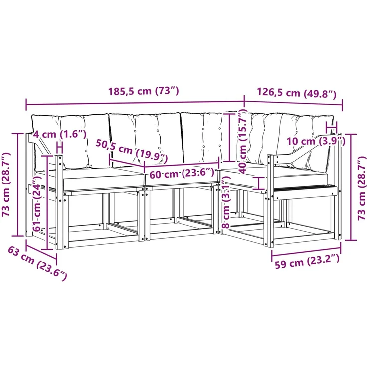vidaXL Outdoor-Sofagarnitur 4 stk. 4-Sitzer Weiß und Beige 3389439 – Bild 11