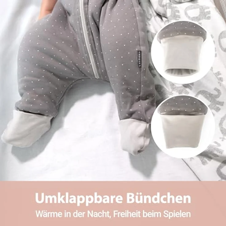 LaLoona Schlafsack mit Beinen, wattiert, Dots, Taupe, 2,5 TOG, Größe 70 cm, OEKO-TEX® Standard 100 – Bild 4