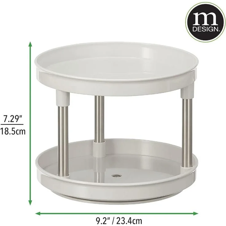 mDesign Lazy Susan Drehregal 2 Ebenen Organizer Ablage Hellgrau Silber – Bild 2