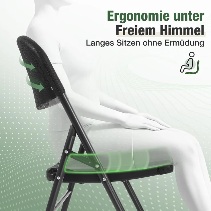 Sekey Klappstuhl 2er Set, Klappstühle aus Kunststoff und Metall, Campingstuhl Gartenstuhl Klappbar bis 150KG, Schwarz Holzoptik – Bild 6