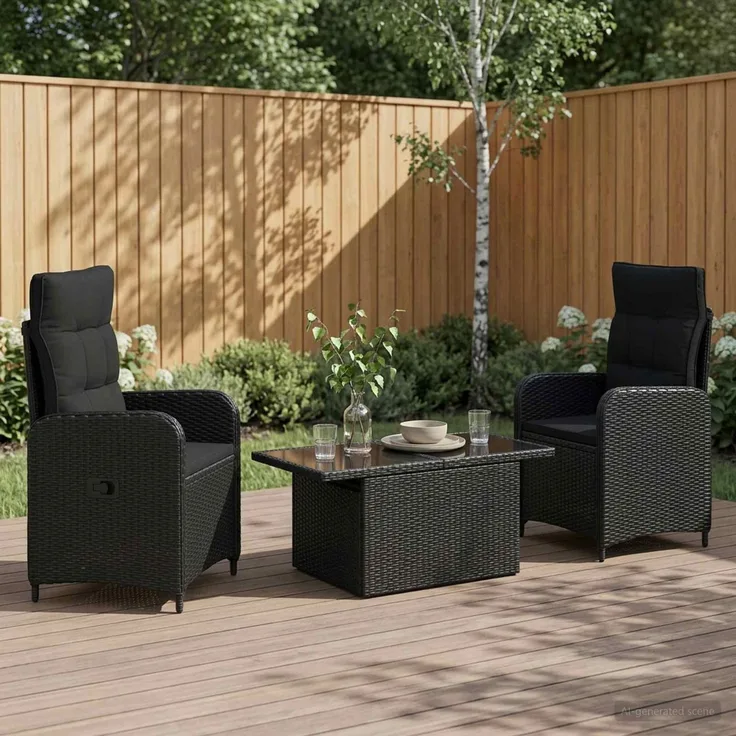 vidaXL Outdoortisch-Set 3 stk. Schwarz 100 x 55 x 73 cm Poly-Rattan 3422400