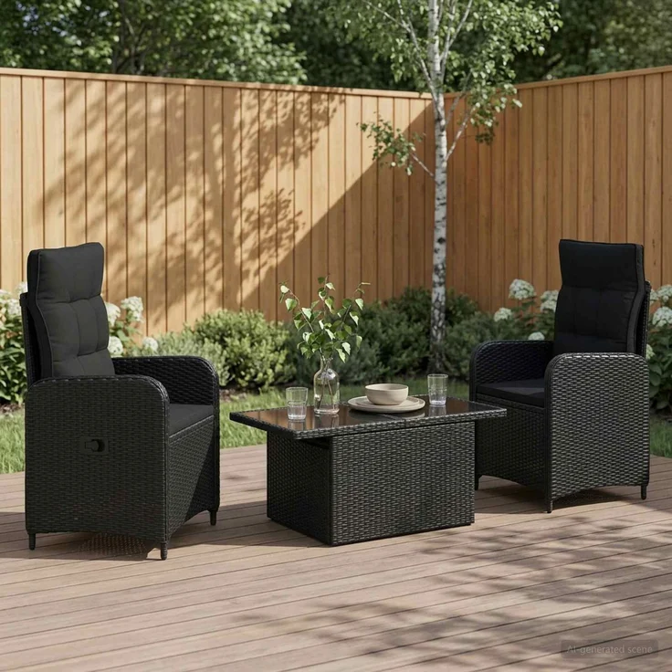 vidaXL Outdoortisch-Set 3 stk. Schwarz 100 x 55 x 73 cm Poly-Rattan 3422400 – Bild 1