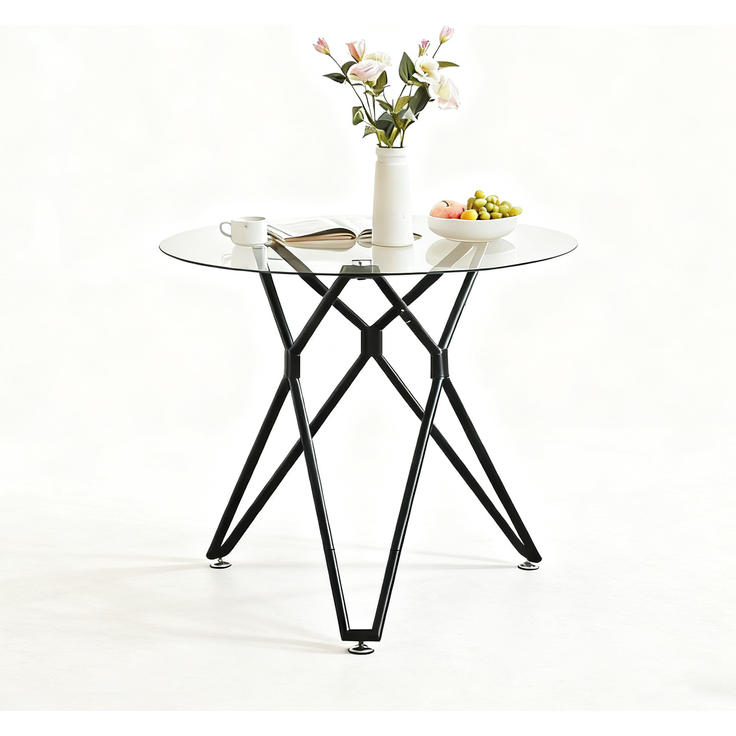 Runder Esstisch 90 x 90 x H 78 cm, gehärtetes Glas, Metallgestell, modern und platzsparend in Schwarz – Bild 7