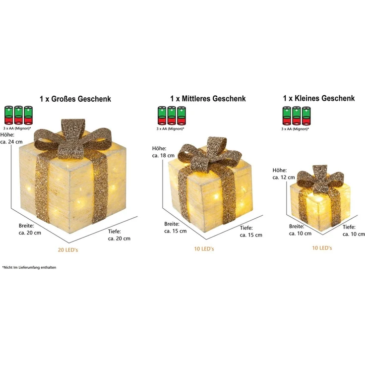 Bambelaa! LED Dekolicht Bambelaa! Led Deko Leucht Geschenk Boxen 3er Set inkl. Timer Funktion, Gelb – Bild 3