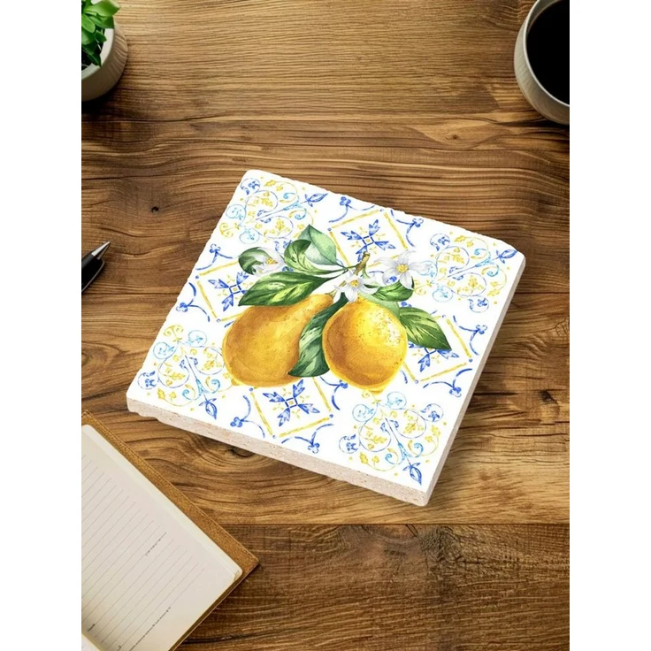 queence Getränkeuntersetzer Zitronen Mosaik Motiv Fliesen Steine, Set, 4-tlg, Zitronen Set Topfuntersetzer Naturstein Untersetzer 10x10x1cm – Bild 3