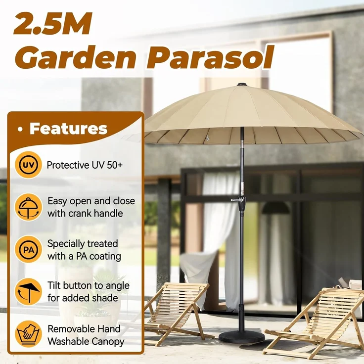 Angel Living Sonnenschirm Terrassenschirm Ø 250cm, Rund Shanghai Stil, UV-Schutz 50+, mit Kurbel, ideal für Garten, Terrasse, Hof und Pool – Bild 4