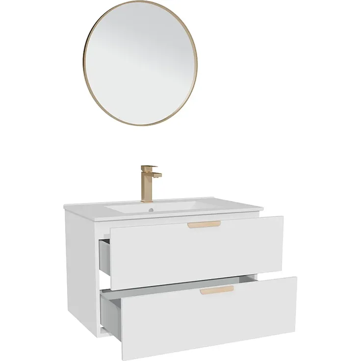 Vente-unique - AVORELI Waschbeckenmöbel Holz, Platte Weiß - B 46 cm x H 50 cm x L 80 cm – Bild 4