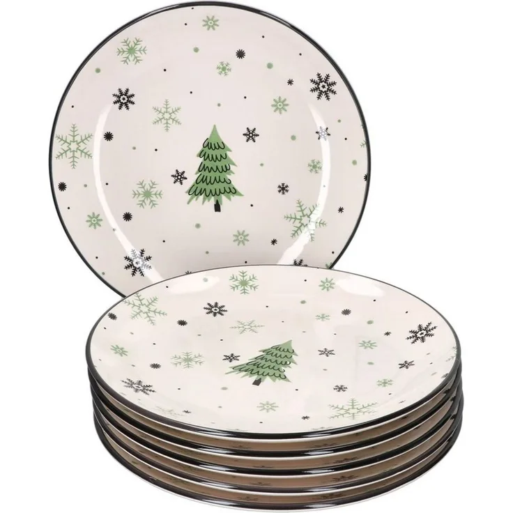 6er Set Weihnachtsbaum Speiseteller Essteller flach Servier-Platte Weihnachten