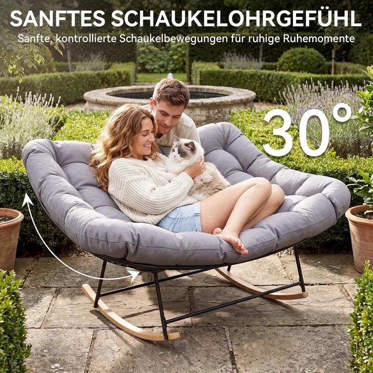 Aoxun Schaukelstuhl Outdoor,Ergonomischer Schaukelsessel für Indoor,Relaxsessel Garten,Balkon Sessel,148x113x79cm,Wetterfester Gartenstuhl Bequem,bis 200KG,Grau – Bild 6