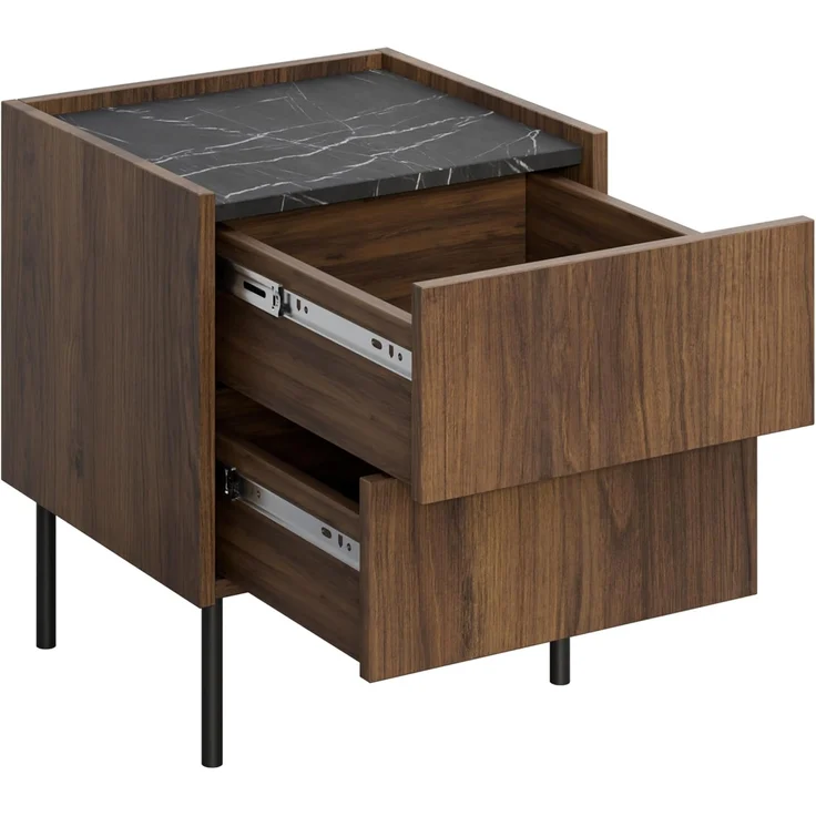 Nachttisch Tewos S40 S2 (Farbe: Nuss Warmia / Nuss Warmia + Marmor Schwarz) – Bild 5