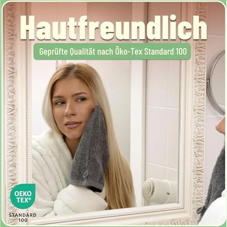 Green Mark Handtuch-Set mit 10 Teilen – 100% Baumwolle – 4 Handtücher 50 × 100 cm, 2 große Duschtücher 70 × 140 cm, 2 Gästetücher 30 × 50 cm und 2 Waschhandschuhe – Anthrazitgrau – Bild 6