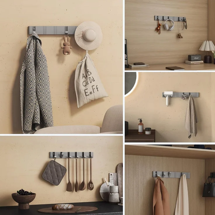 doporro Wandgarderobe Garderobenhaken Wandhaken Garderobenleiste aus Alu mit 4/6 Haken – Bild 2