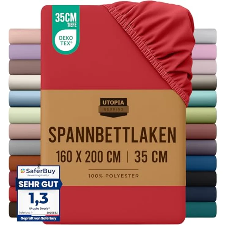 Utopia Bedding - Spannbettlaken 160x200 cm - Rot - Gebürstete Polyester-Mikrofaser Spannbetttuch - 35 cm Tiefe Tasche – Bild 2