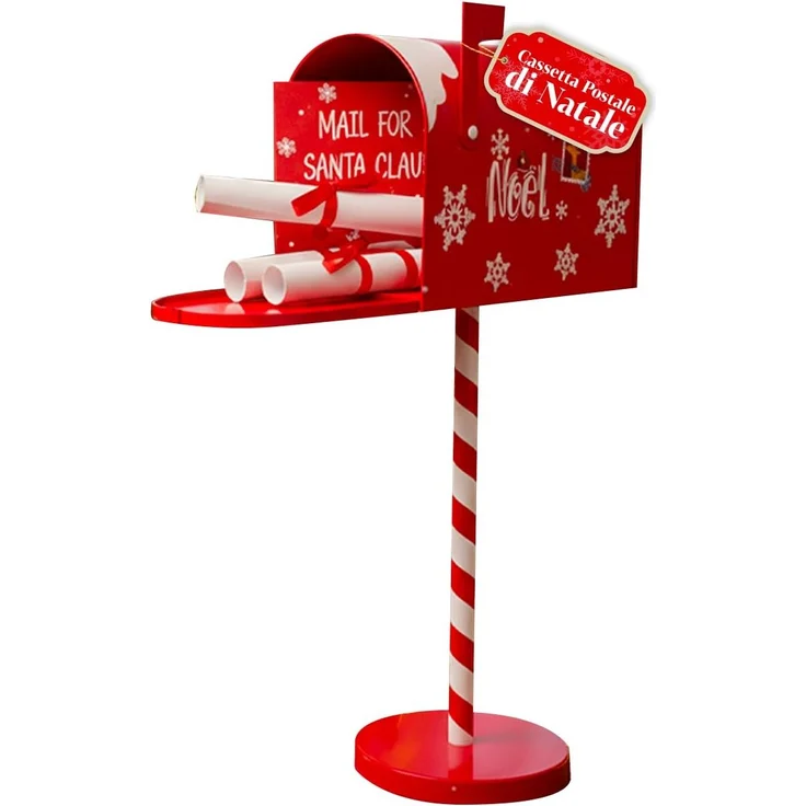 Avilia Amerikanischer Weihnachtsbriefkasten mit dekorativer Stehleuchte für Weihnachtsdekoration, Frontöffnung, Brieffach für Nachrichten und Süßigkeiten, ikonisches Design Weiß Rot – Bild 1