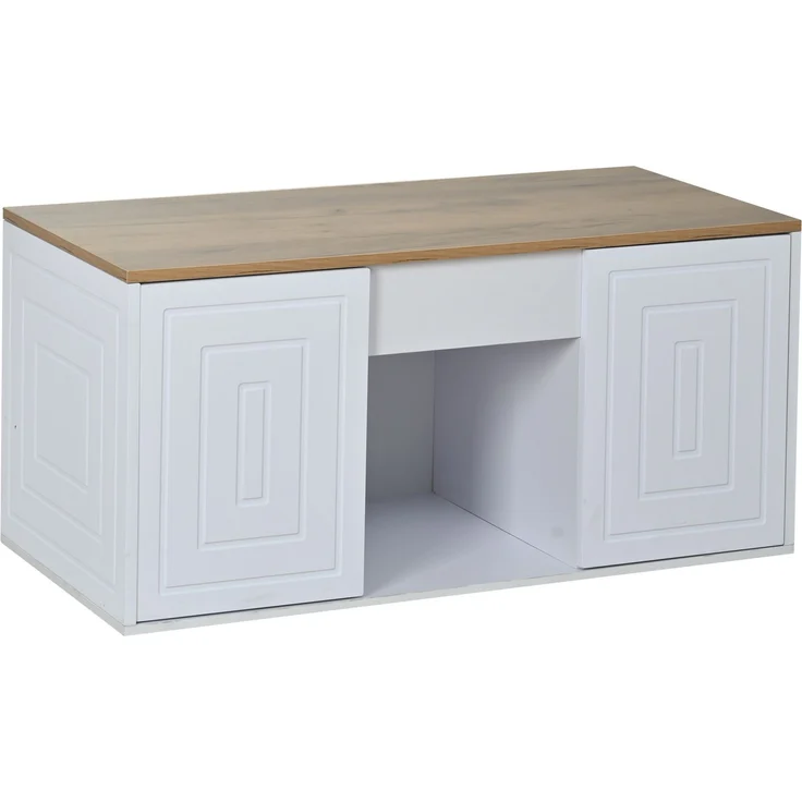 Couchtisch 46 x 95 x 45 cm, mit Höhenverstellung, in Holzoptik, Konstruktion aus Spanplatte, Weiß / Naturfarben – Bild 9