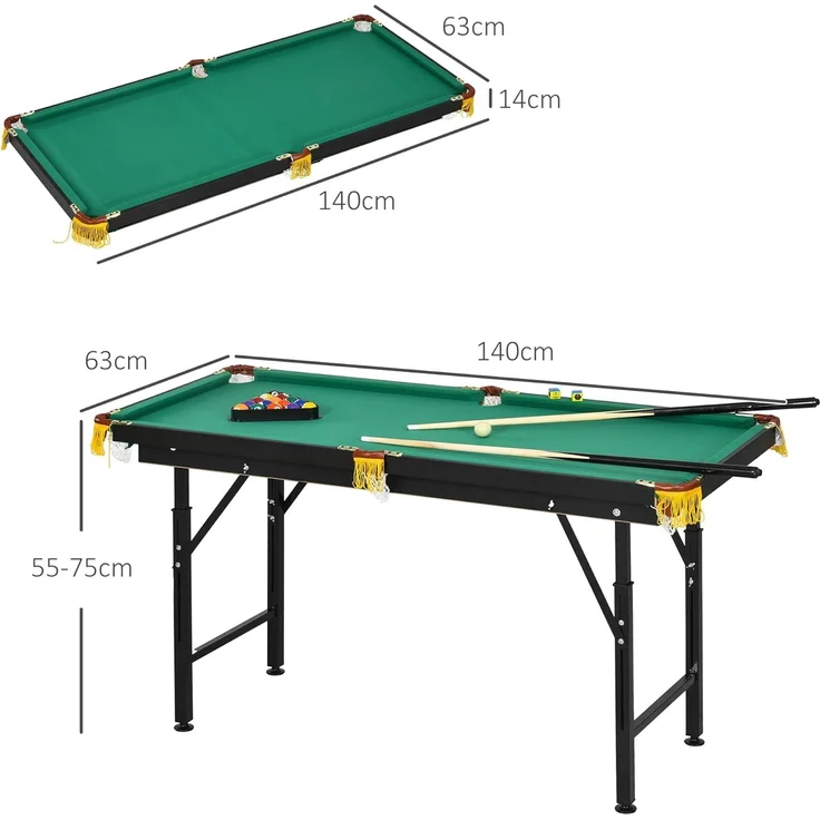 SPORTNOW Billardtisch klappbar Tischbillard mit Billardqueue und Billardkugel, (Spieltisch, 1-tlg), für Jugend, Erwachsene, Stahl, Grün – Bild 7
