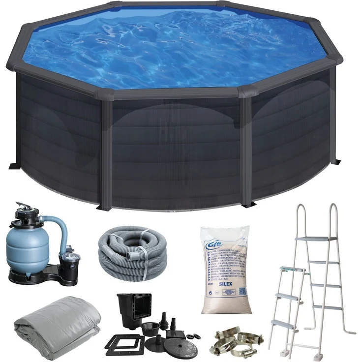SwimFun Stahlwandpool rund Ø350 × H120 cm – Graphit Grau Familienpool Komplett-Set – Bild 2