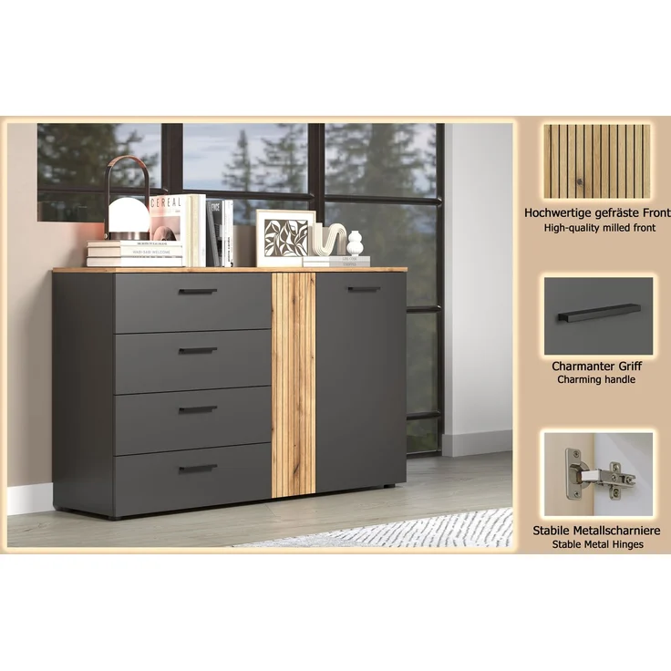 Sideboard Avila in grau und Eiche Evoke 139 cm – Bild 13