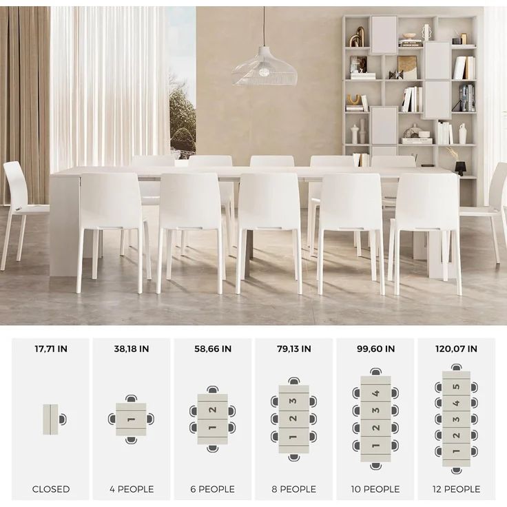 MOBILI FIVER, Ausziehbarer Konsolentisch mit Verlängerungen, Easy, Esche, weiß, Laminiert/Aluminium, Made in Italy – Bild 7