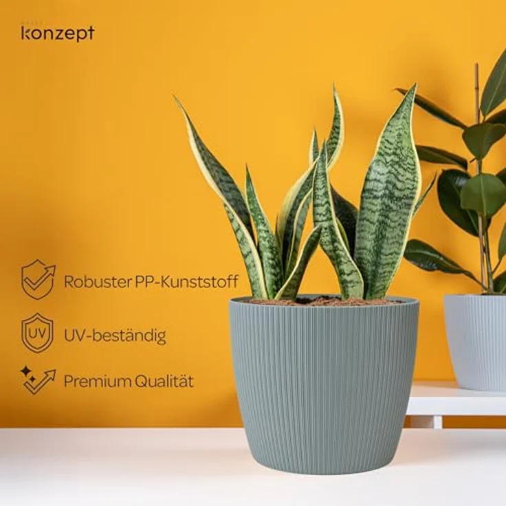 KONZEPT Blumentopf groß, gerillte Struktur 26/30cm, Übertöpfe für Zimmerpflanzen, aus Kunststoff ideal für Wohnzimmer, Küche und Balkon – Bild 4