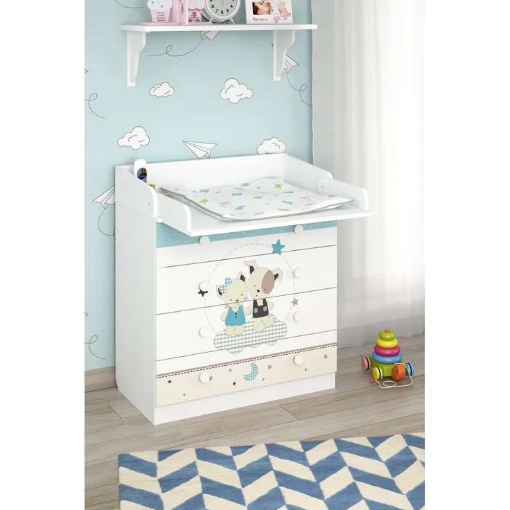 Shefa Kids Wickelkommode 800 Weiß - Besten Freunde Design, 4 Schubladen, klappbar – Bild 6