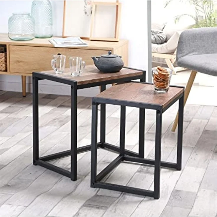 Set de 2 Tables basses Gigognes décor Chêne et métal Noir - Riverside – Bild 2