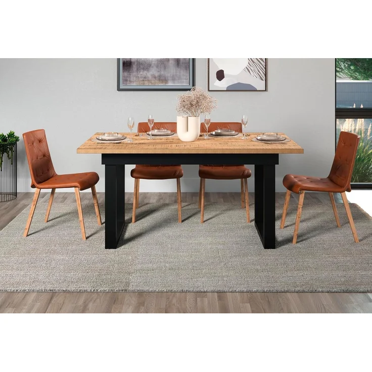 trendteam smart living - Enna - Esstisch - Mango/Schwarz - Esszimmertisch mit 3,2 cm starker Platte und Metallfüßen - (BxHxT) 160 × 76 × 90 cm - Industrial Style – Bild 4