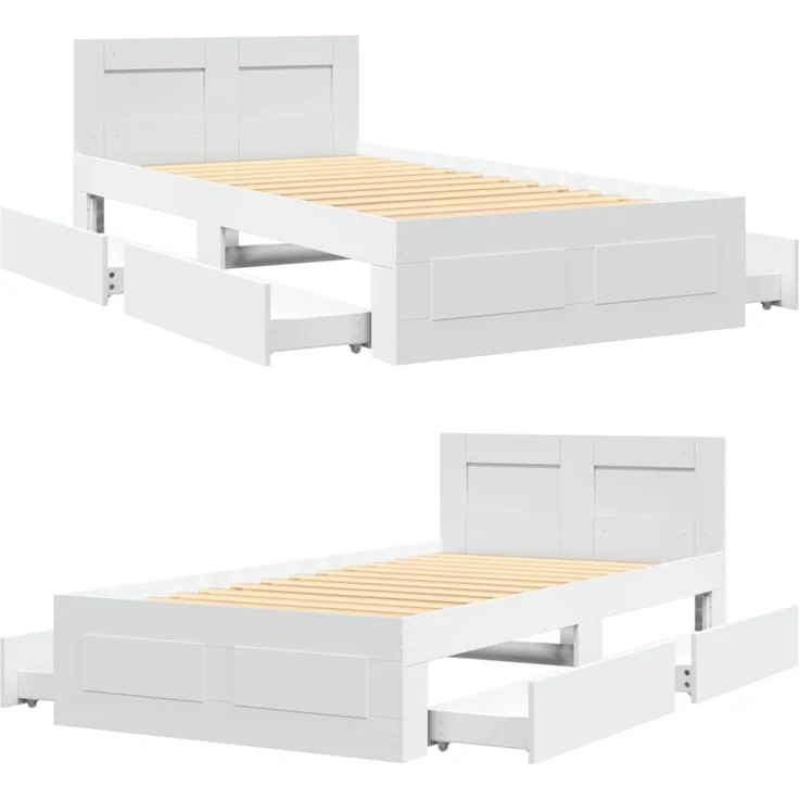 vidaXL Bettgestell mit Kopfteil ohne Matratze Weiß 100x200 cm 3295576 – Bild 7