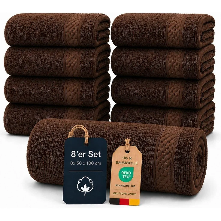 Komfortec Handtuch Set 8x Premium Handtuch Set - 50x100 cm, Frottee (8-St), 100% Baumwolle, mit Bordüre, Weich, Hotelqualität – Bild 3
