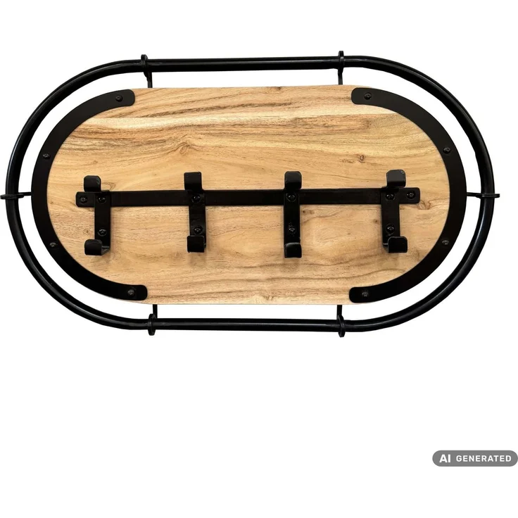Wandgarderobe Akazie Massivholz 60cm - Modernes Garderobenpaneel Hängegarderobe mit 4 Haken - Garderobenleiste Flurgarderobe Massiv Handmade – Bild 1