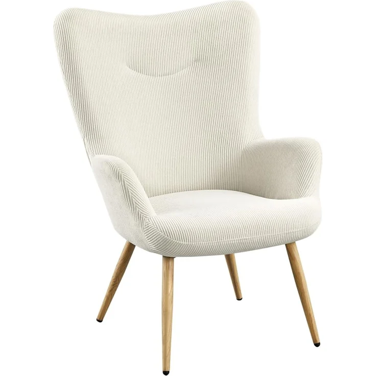 Yaheetech Ohrensessel eleganter Armsessel aus Cordstoff mit Klappbarer Rückenlehne Sessel bis 136 kg belastbar Sessel fürs Wohnzimmer/Schlafzimmer Beige
