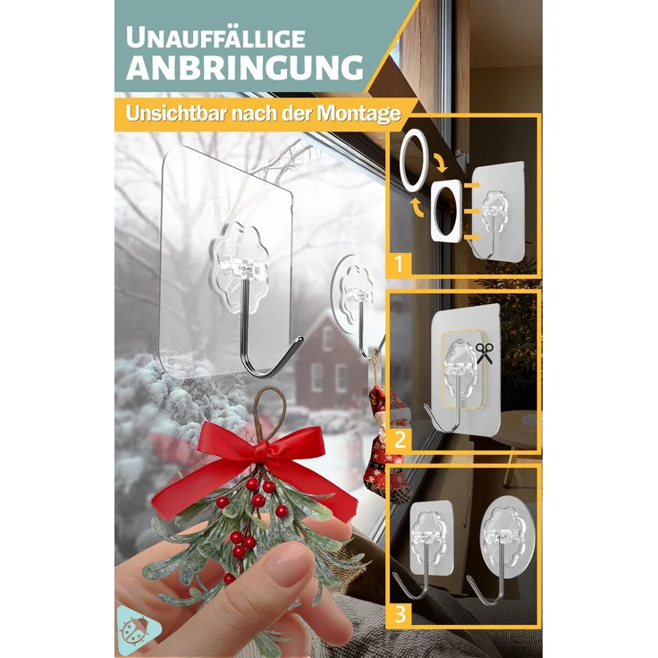 Lindenstein Transparente Outdoor-Klebehaken 6er-Set – 180° drehbar, für Wand und Decke – Bild 5