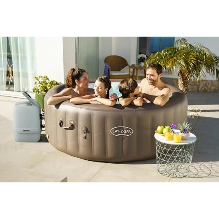 Bestway Lay-Z-SPA Whirlpool Dominica HydroJet, Ø 196 x 71 cm, 6 Personen, Heizung, Frostwächter, 4 HydroJet-Düsen, 140 AirJet-Düsen, App-Steuerung, Thermo-Abdeckung, Energieeffizient, Urbanbraun – Bild 2
