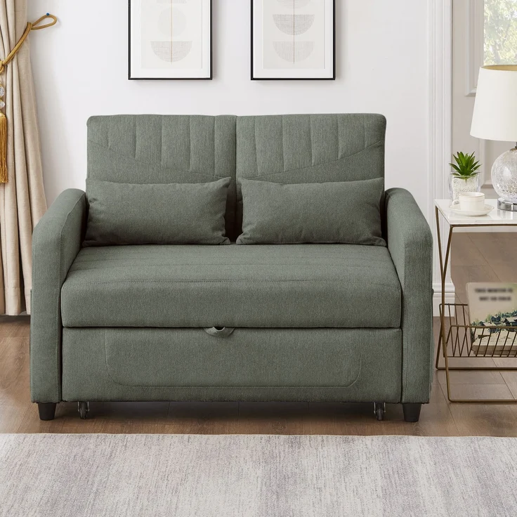 ZUBALIYA Sofa 166x95 cm, mit Ausziehbett, mit breiten Armlehnen, mit Schaumstoffpolsterung, ohne aufwendige Montage, Natur – Bild 12