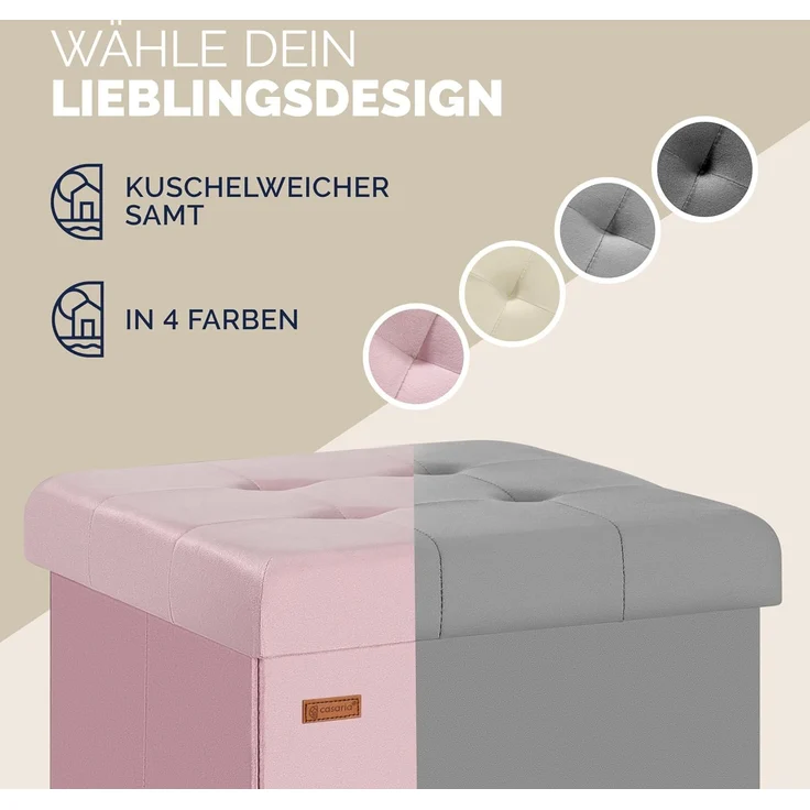CASARIA® Sitzhocker mit Stauraum, Samt, rosa – Bild 10