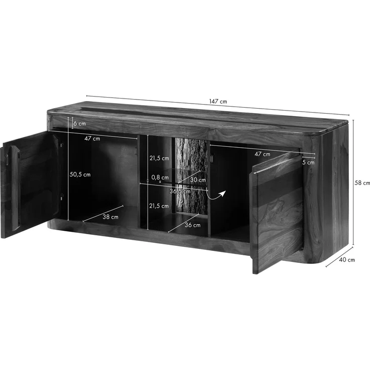 TV-Board Sheesham 147 x 40 x 58 walnuss gewachst TORONTO LUX #200 – Bild 6