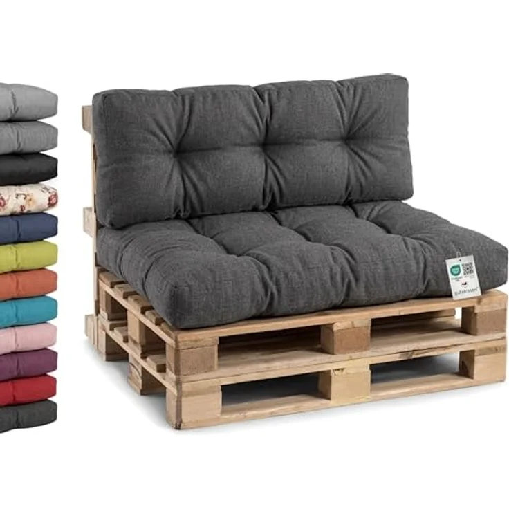Gutekissen® Palettenkissen, Gartensofakissen, Gesteppte Kissen gefüllt mit granuliertem Poulirette-Schaum, viele Farben und Größen PPI (Sitzkissen 120x60, gesteppt Anthrazit) – Bild 2