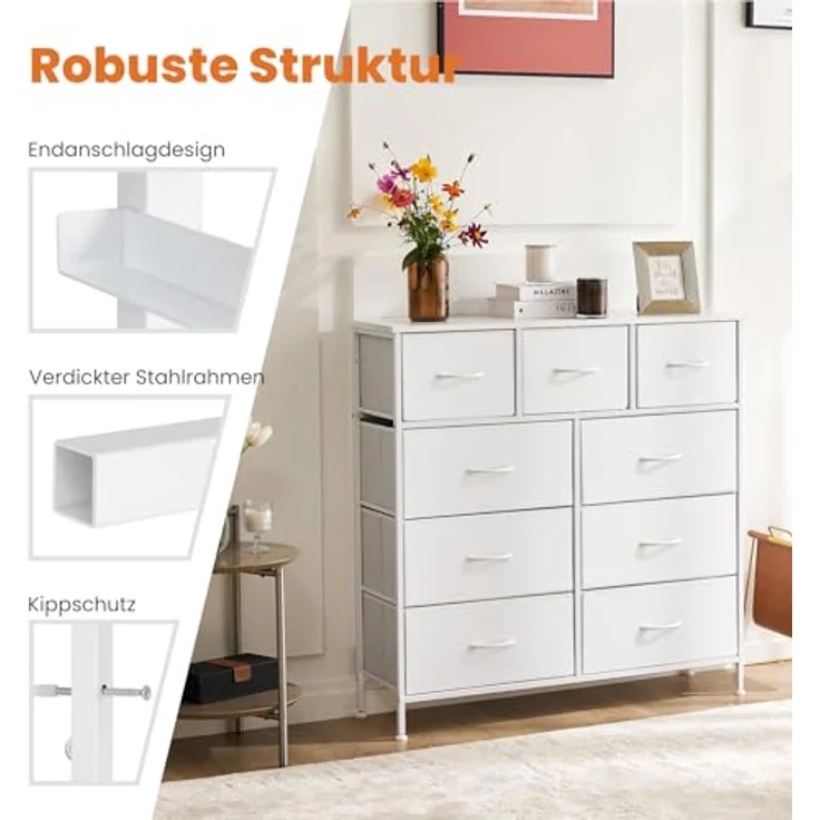Sweetcrispy Kommode für Schlafzimmer, breite Schublade Kommode, 9 Stoffschubladen mit Griffen, Schubladen aus Stoff, Schrank, TV Stand für Schlafzimmer, Schrank, Wohnzimmer, Kinderzimmer – Bild 8