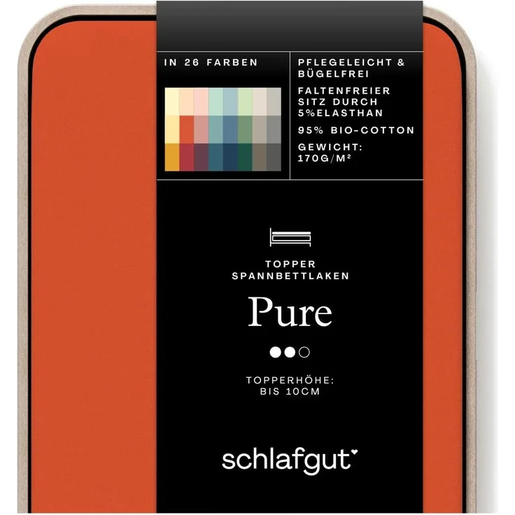 Schlafgut 'PURE TOPPER' Spannbettlaken, für Topper bis 10 cm Höhe, Red Mid, XL 180x200 cm - 200x220 cm, 100% Bio-Baumwolle