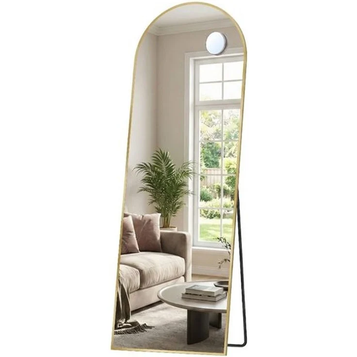 SONGMICS Ganzkörperspiegel mit Vergrößerungsspiegel, Sicherheitsglas, gewölbt, 160 x 50 cm, gold – Bild 2